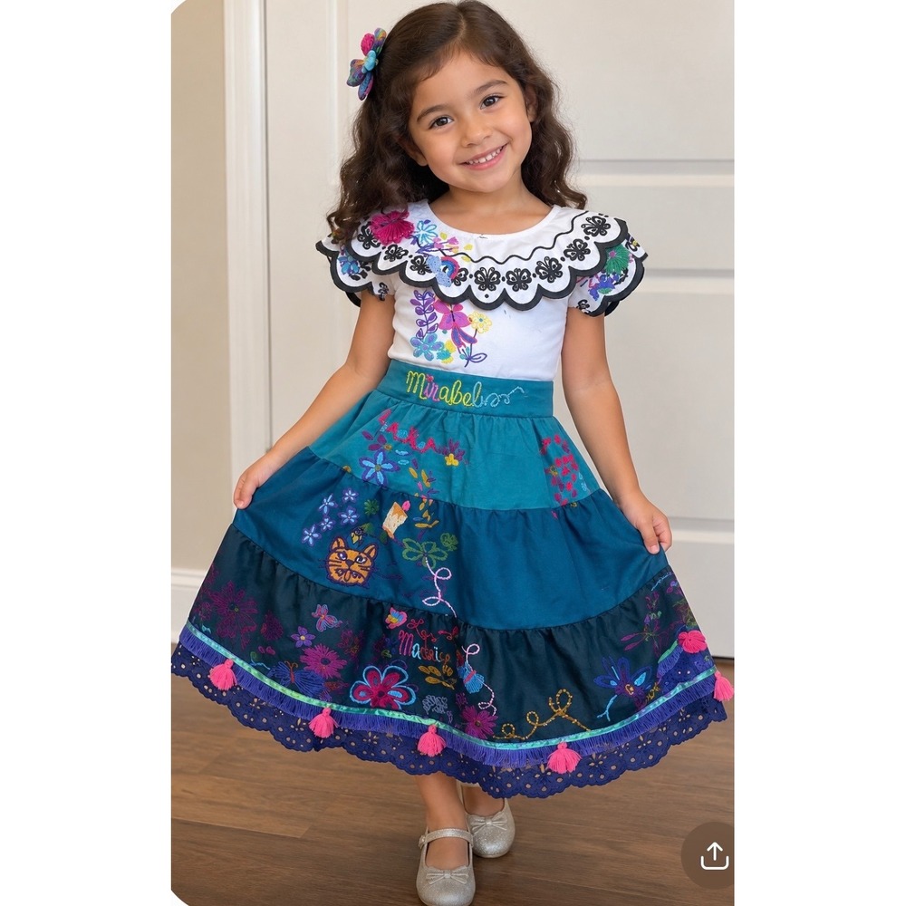 Disney Store Encanto Mirabel Costume Dress Girls Size 5/6 Embroidered Deluxe